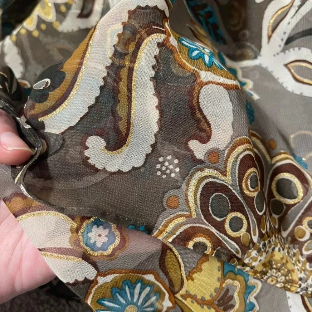 multicoloured paisley babydoll style blouse with waist tie detail - Picture 3 of 6